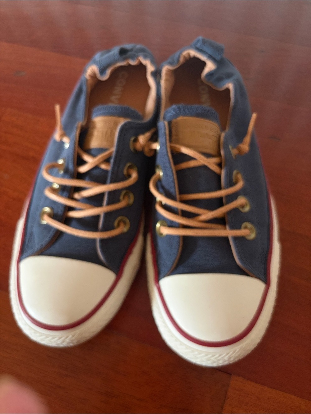 Navy Canvas Sneakers with Tan Laces - Casual Everyday Shoes - Picture 2 of 5